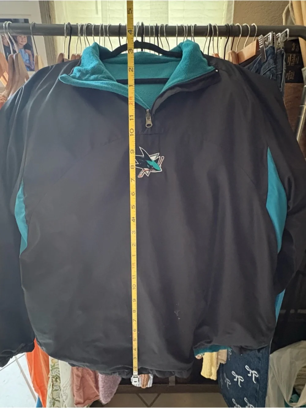 VTG San Jose Sharks Sweatshirt Nylon /Fleece Quarter Zip Reversible Men’s L - Picture 7 of 12